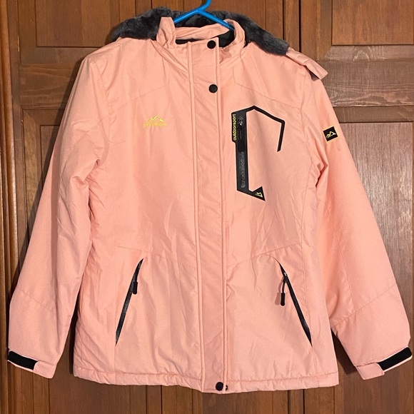🏷️ BNWT Pink Ski Jacket w/Dark Soft Faux Rabbit Fur Lining Medium - Picture 5 of 13